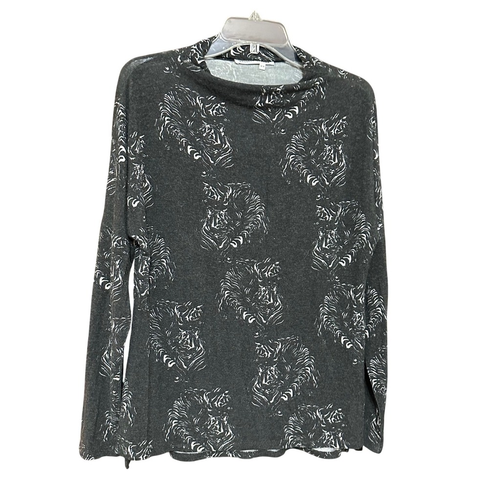 Melissa Nepton Women's Mock Neck Long Sleeve Tiger Print Top M Soft Casual